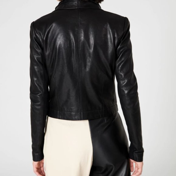 Excellent Condition Veda Max Classic Smooth Leather & Silk Jacket - Picture 10 of 12